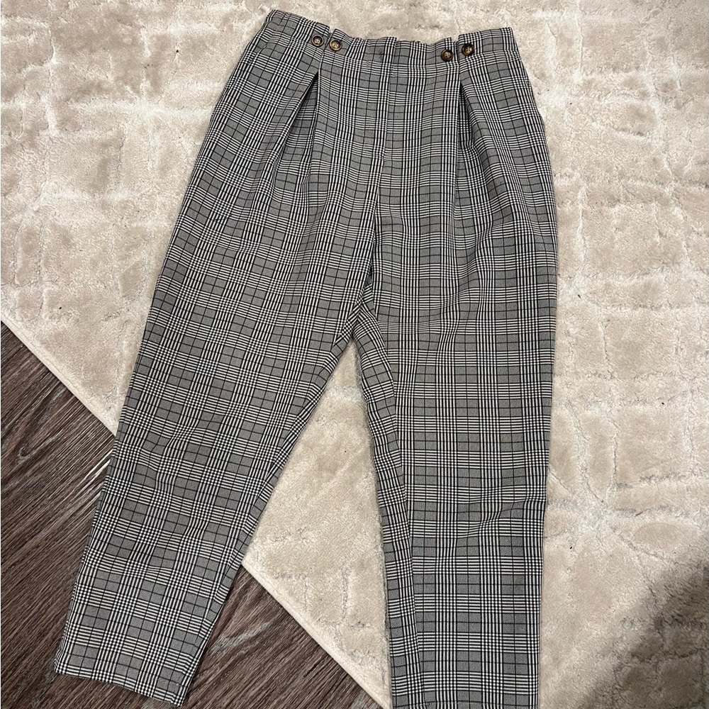 High Rise Plaid Trousers
